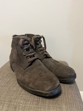 Andrew Marc Suede Wingtip Lace-Up Boots 13